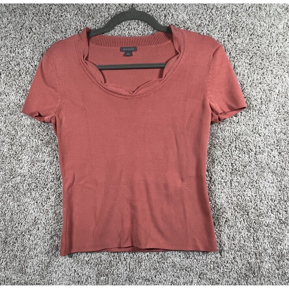 Ann Taylor Silk Blend Knit Top Womens Small Pink Short Sleeve Sweater